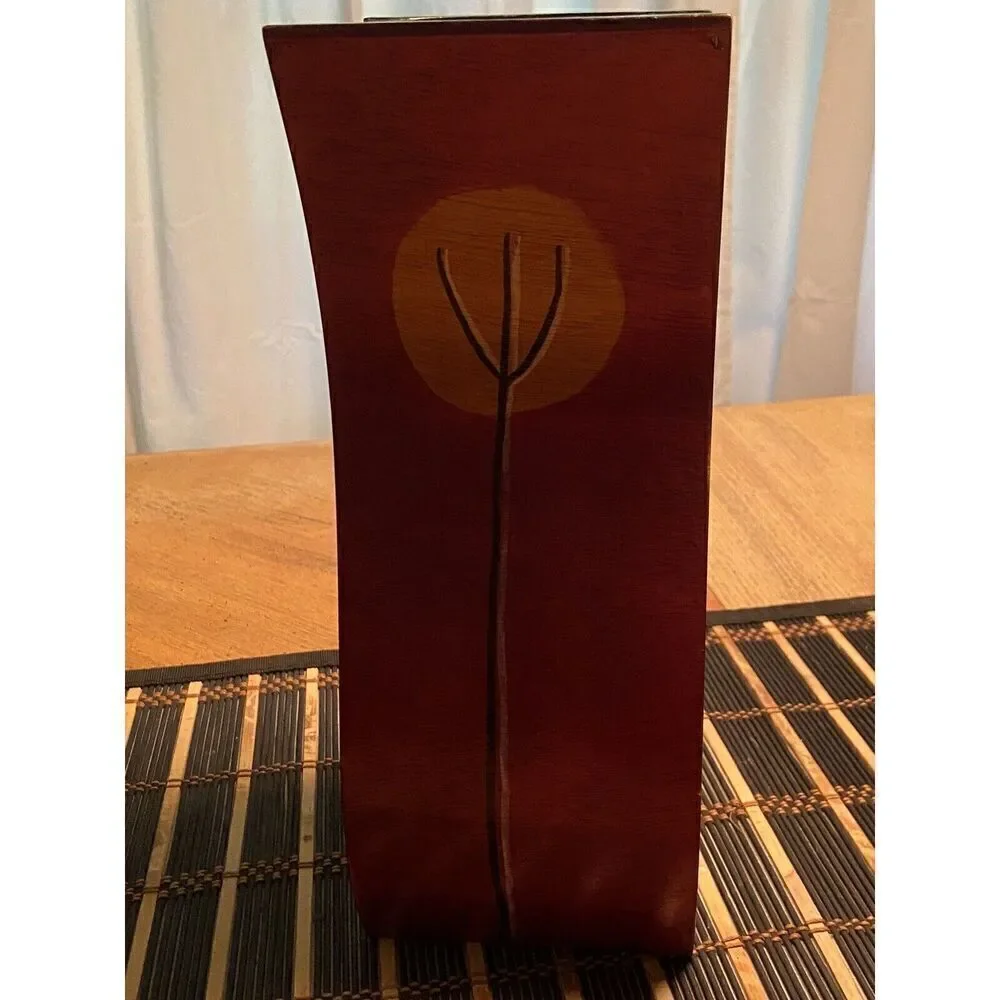 Kakadu‎ Art Israel Wood Vase Handpainted Signed Reut Shahar 12” Tall 4” By 4” - Picture 6 of 14